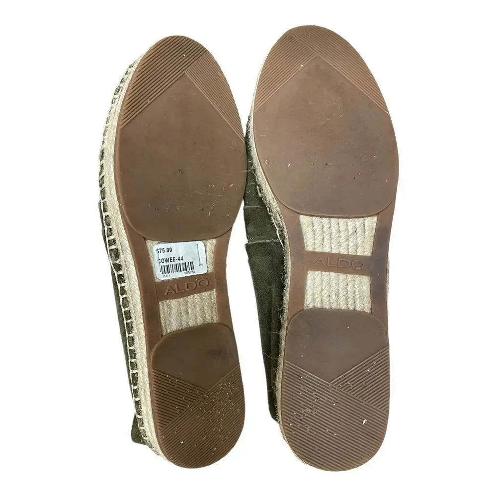 Aldo Espadrilles Flats Green Suede Leather Round Toe Slip On Size 8 EUC Coastal